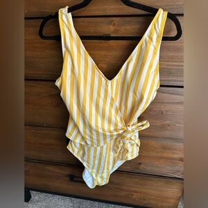 Yellow Striped One-Piece Swimsuit